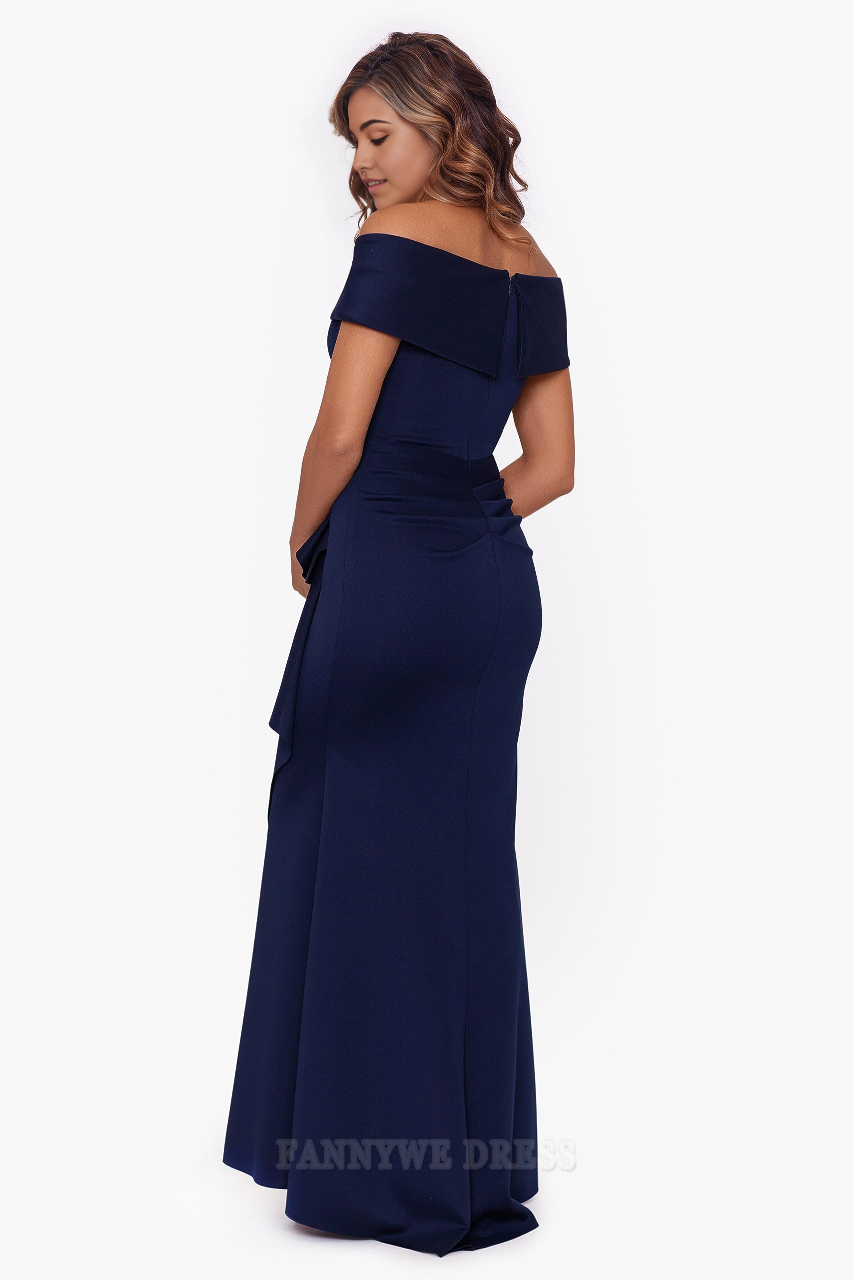 Vestido formal con escote corazón, hombros descubiertos, volantes laterales, dama de honor, vestido de noche, vestido de fiesta